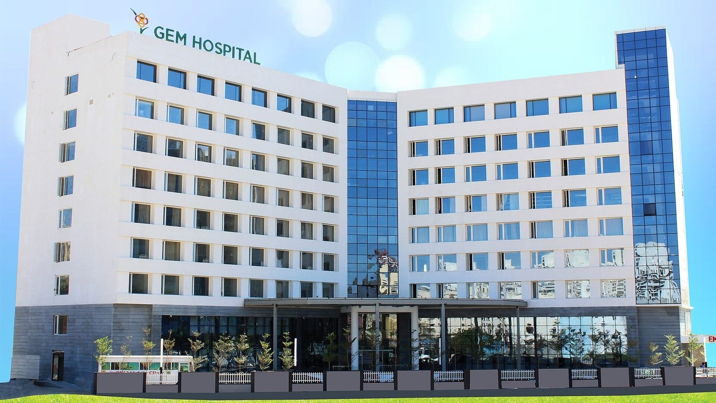 Front facade of the GEM Hospital building in Chennai