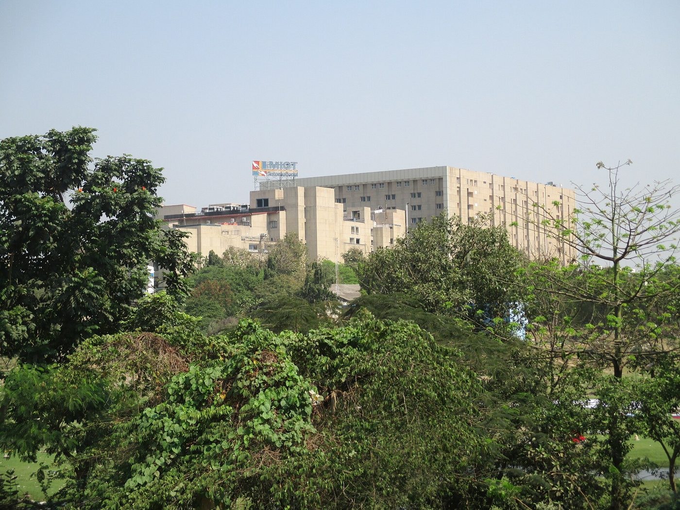 MIOT International hospital buildings in Manapakkam, Chennai, seen above the trees