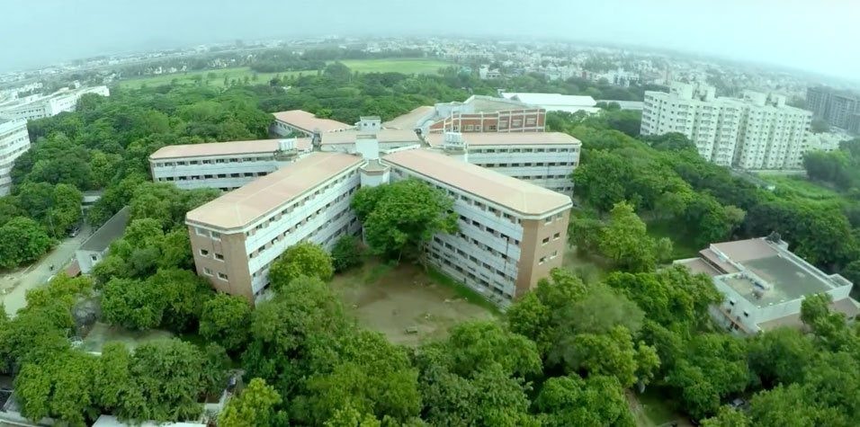 Aerial view of the Sri Ramachandra campus in Porur, Chennai, surrounded by trees